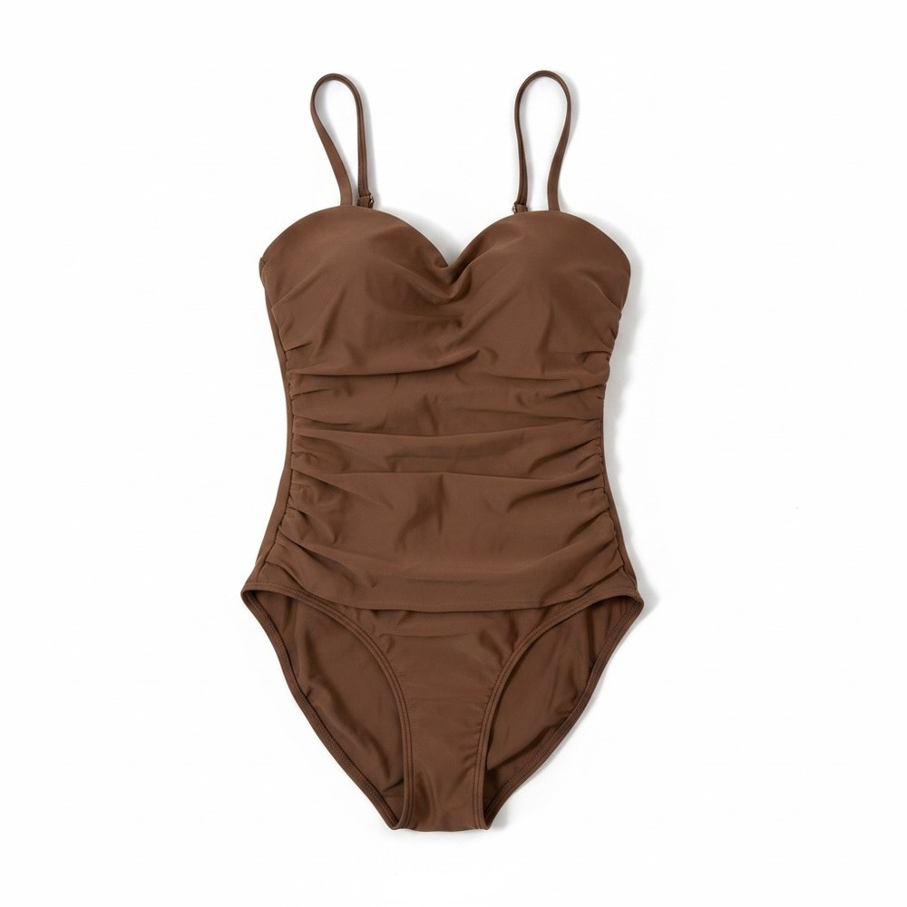 Cupshe NWT Cocoa Brown Square Neck One Piece Swimsuit Double Strap Back XS 0-2